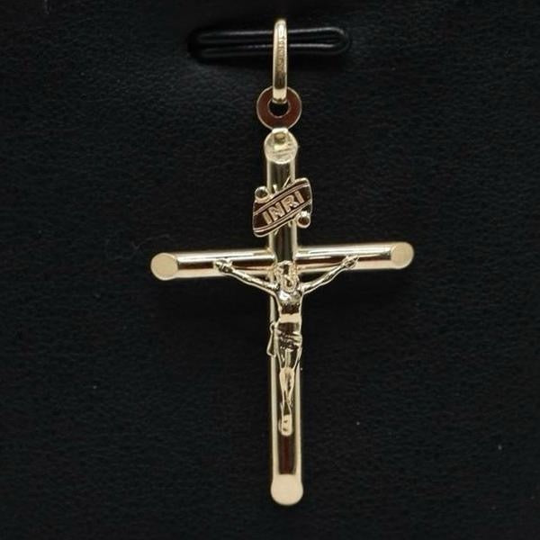 14KT GOLD CRUCIFIX CROSS PENDANT 1 COLOR - 35MM SEMISOLID