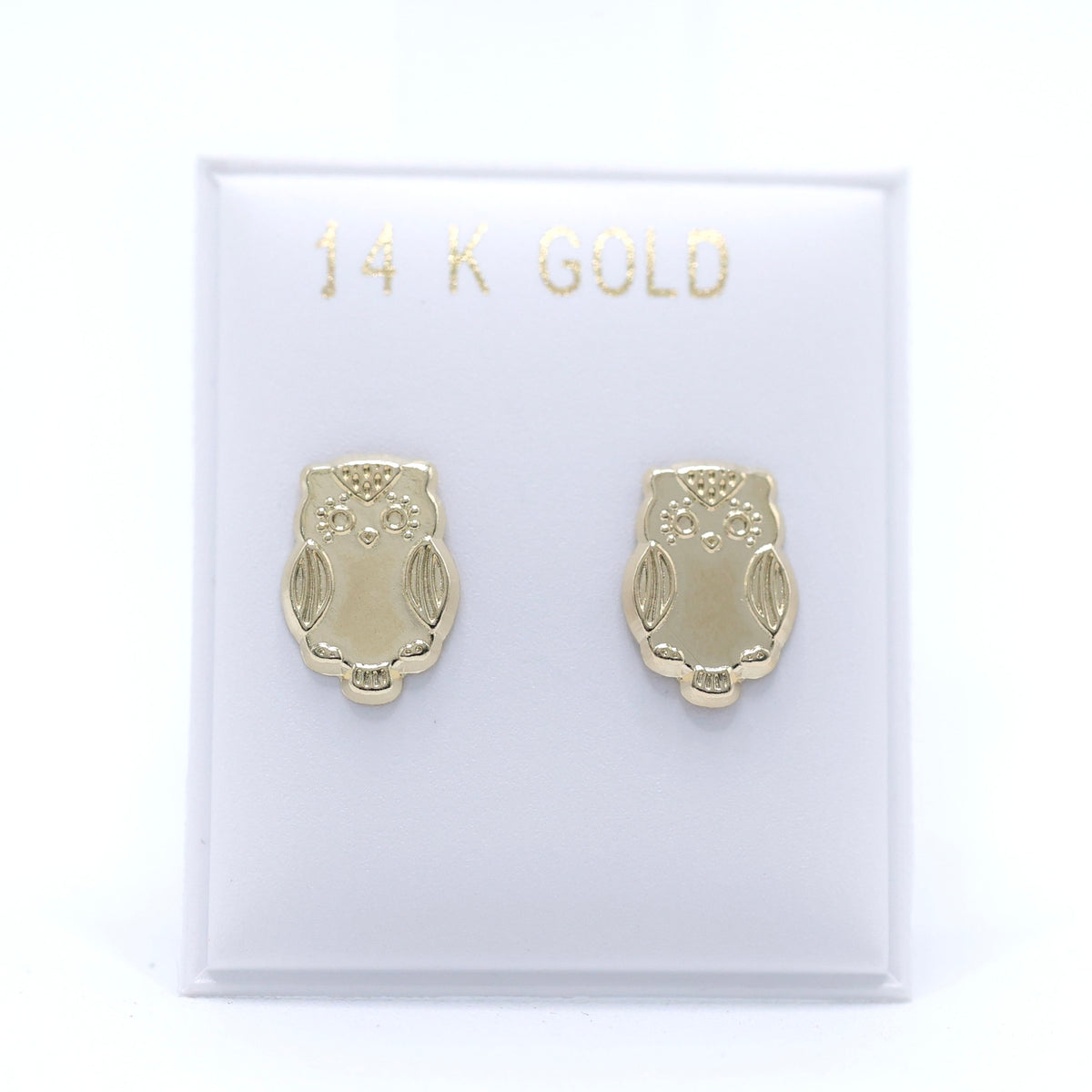 14KT GOLD FULL OWL STUD EARRING