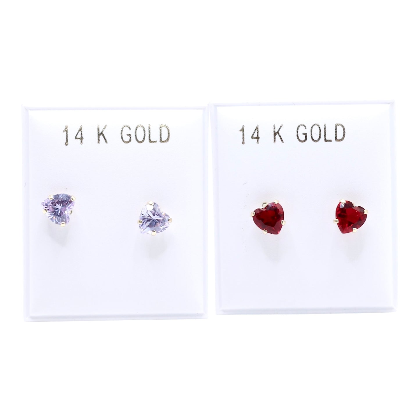 14KT GOLD CUBIC ZIRCONIA HEART EARRINGS - LAVENDER OR RED