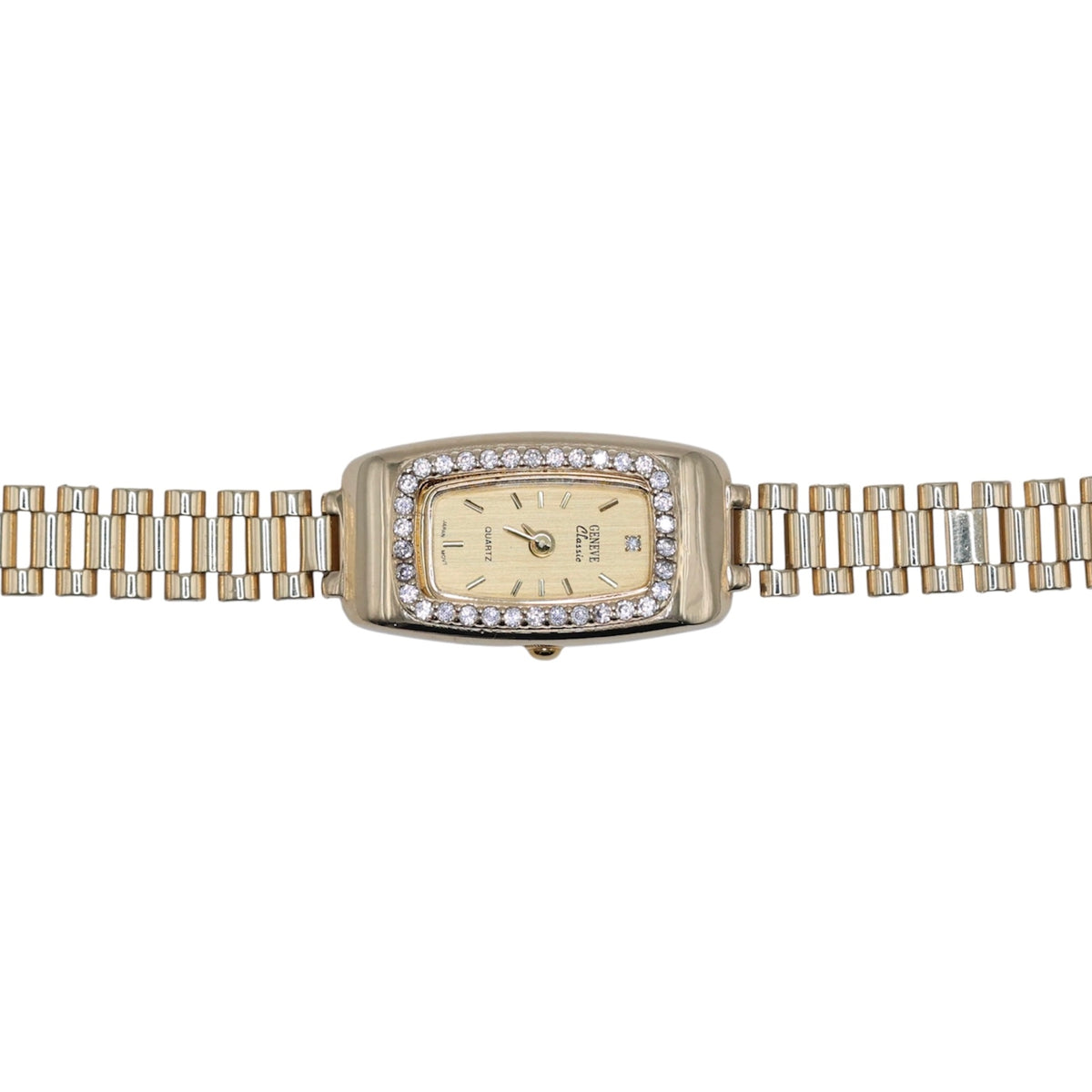 14KT GOLD CUBIC ZIRCONIA STONE LADIES WATCH RIBBED FLEX BAND - SIZE 7