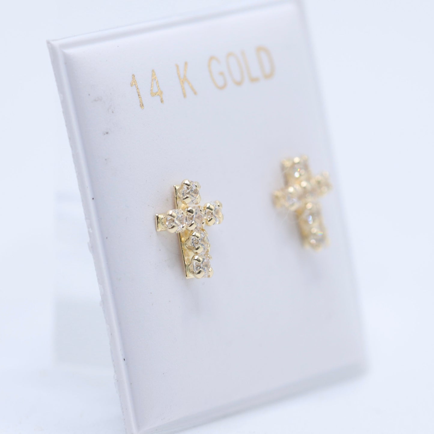 14KT GOLD CUBIC ZIRCONIA CROSS SCREW ON EARRINGS