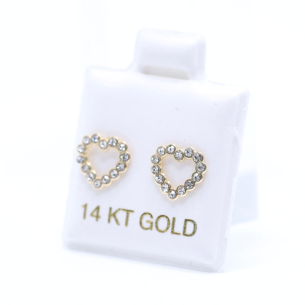14KT GOLD CZ OUTLINE HEART SCREW ON EARRINGS