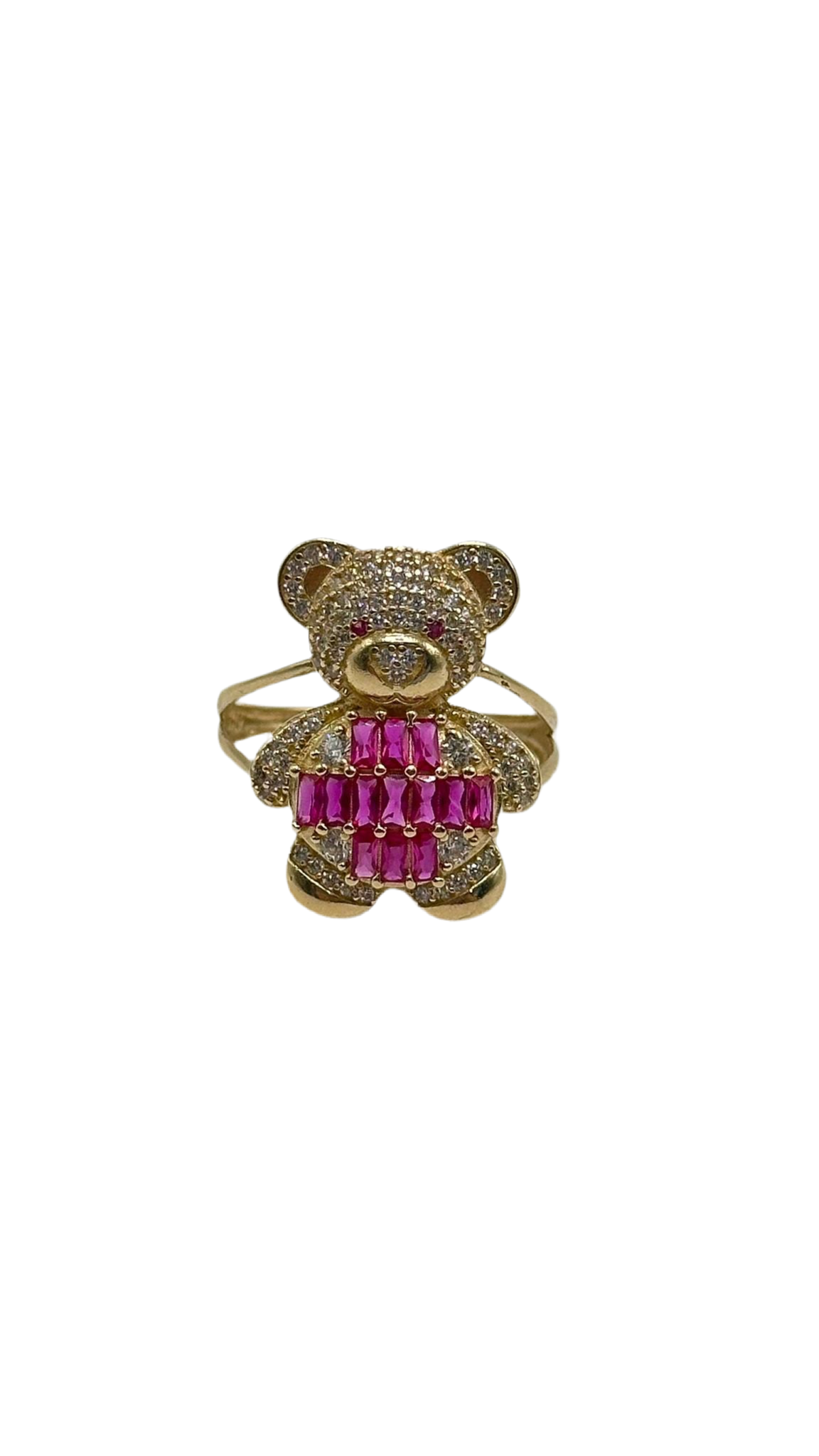 14K GOLD FUCHSIA BEAR RING