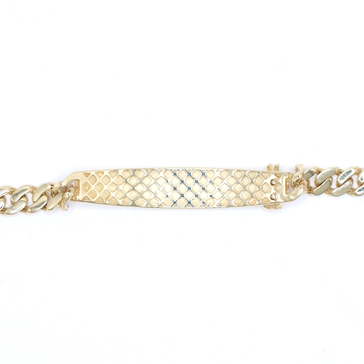 14KT GOLD MONACO CHAIN BABY ID PLAQUE BRACELET - 5MM SIZE 6 PINK PAVE LOCK CERTIFIED