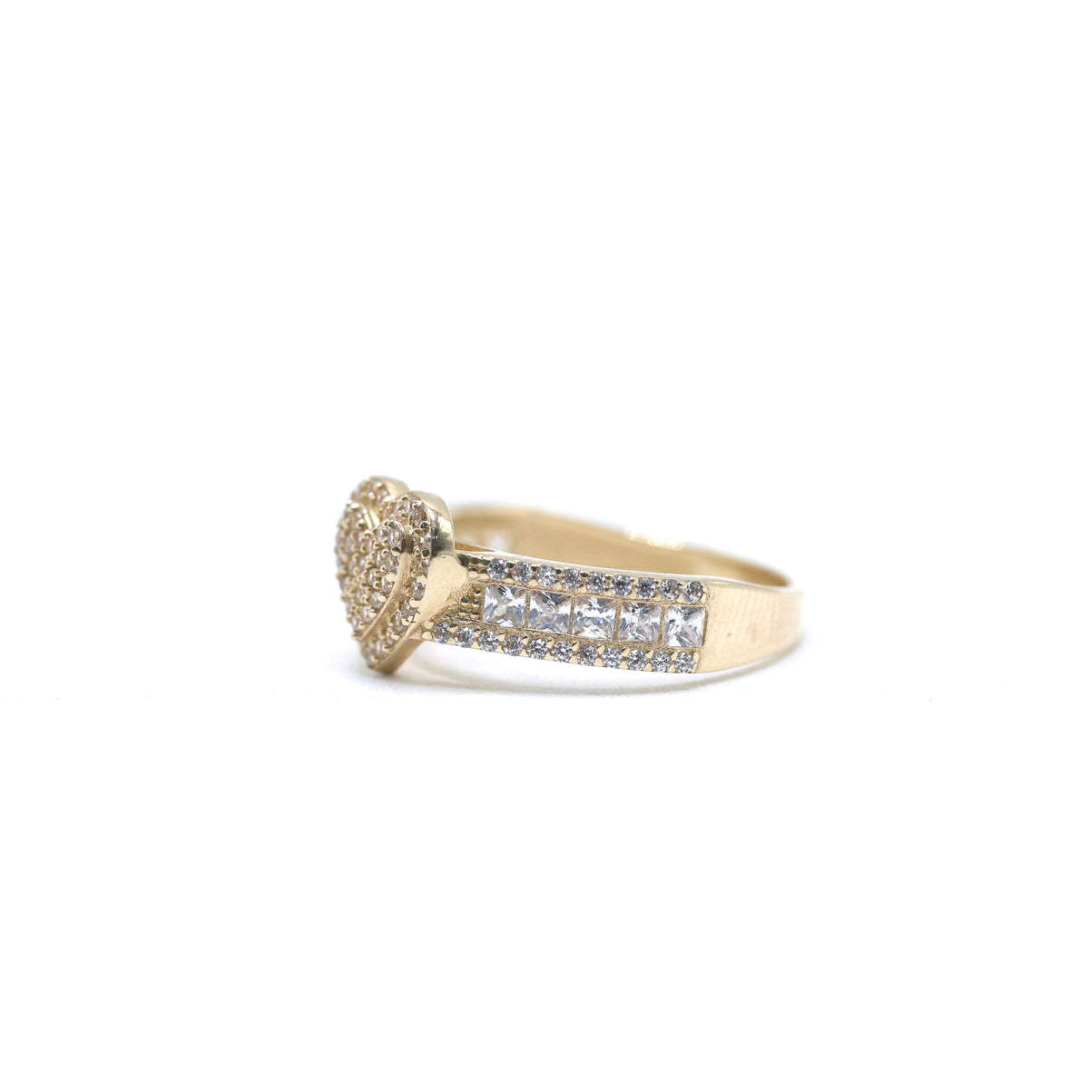 14KT GOLD DOUBLE HEART PAVE CZ RING - AVAILABLE IN 6-9