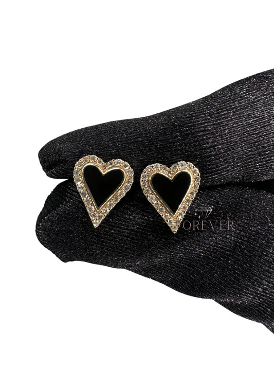 14K DIAMOND & BLACK HEART EARRINGS