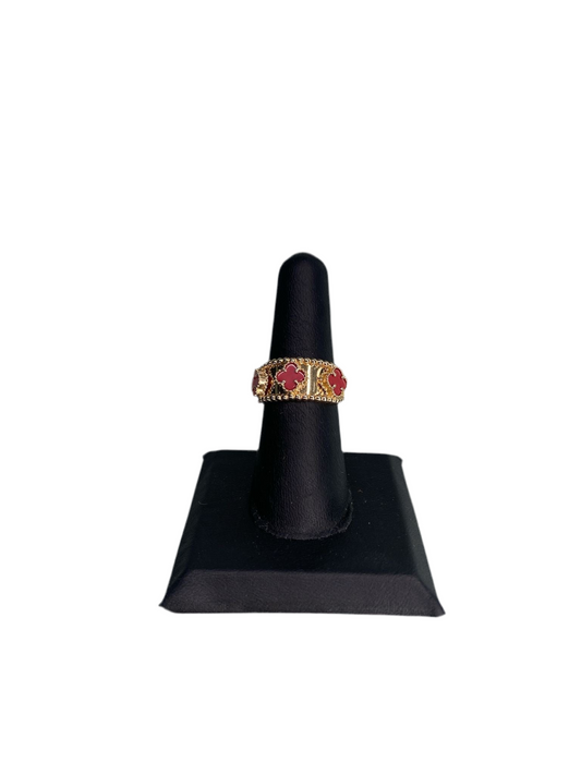 14KT GOLD RED FLOWERS RING