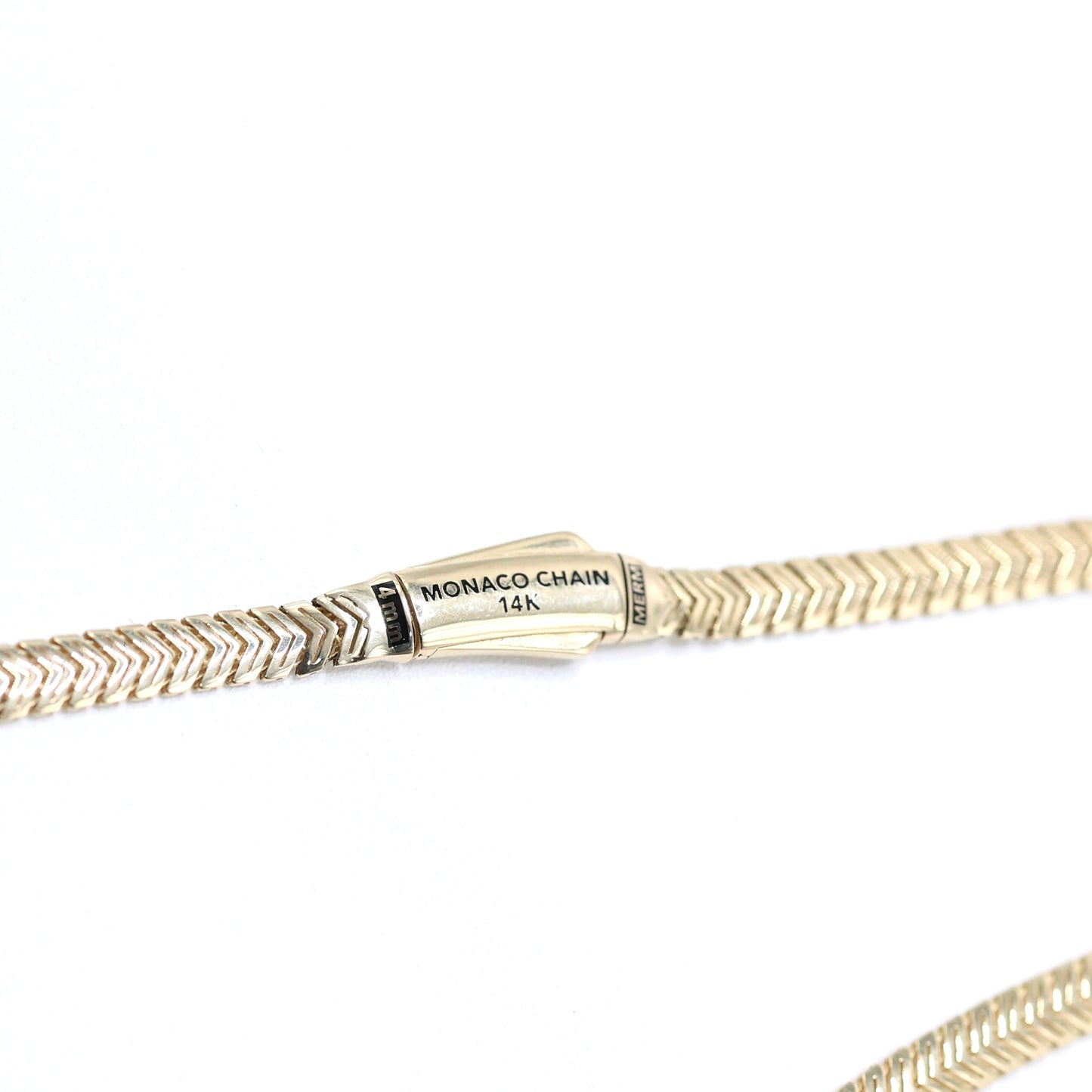 14KT GOLD MONACO CHAIN MERM NECKLACE - 4MM PLAIN LOCK CERTIFIED
