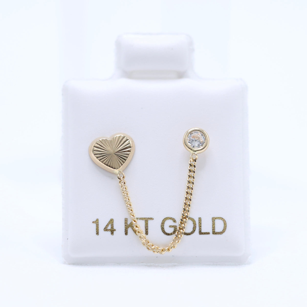 14KT GOLD SINGLE HEART CHAIN EARRING - FOR DOUBLE EAR PIERCING