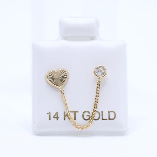 14KT GOLD SINGLE HEART CHAIN EARRING - FOR DOUBLE EAR PIERCING