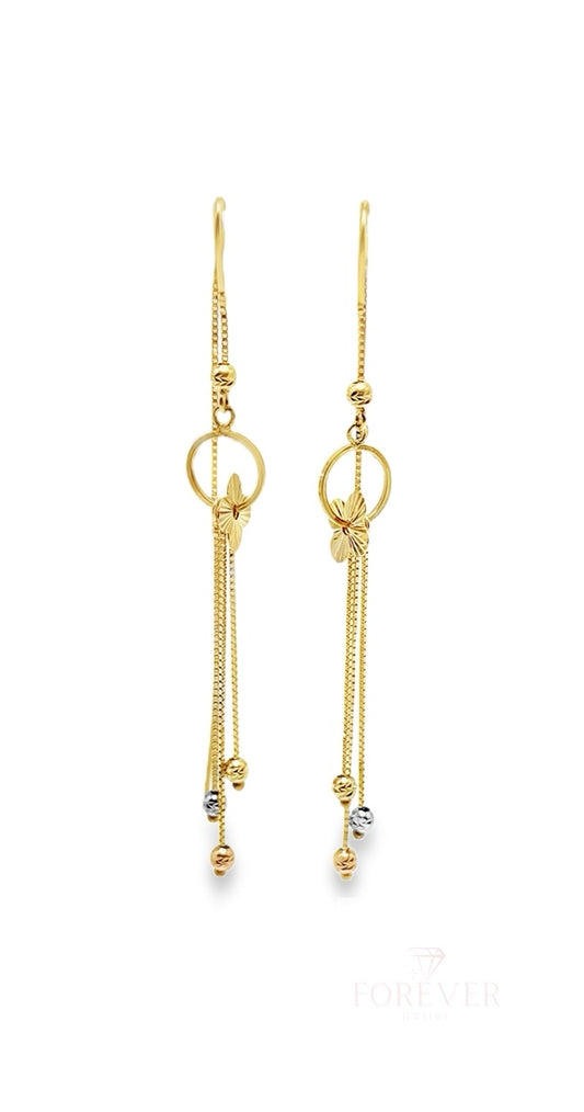 14KT GOLD LONG FLOWER EARRINGS