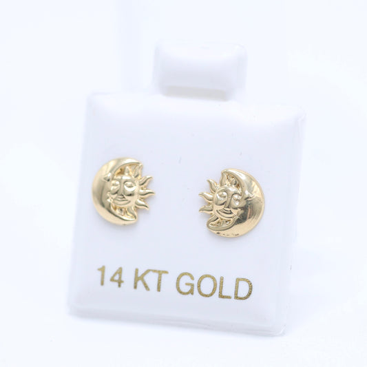 14KT GOLD SUN AND MOON FACES SCREW ON EARRINGS