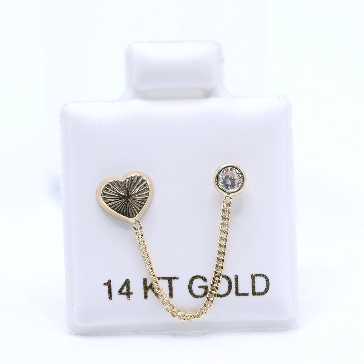 14KT GOLD SINGLE HEART CHAIN EARRING - FOR DOUBLE EAR PIERCING