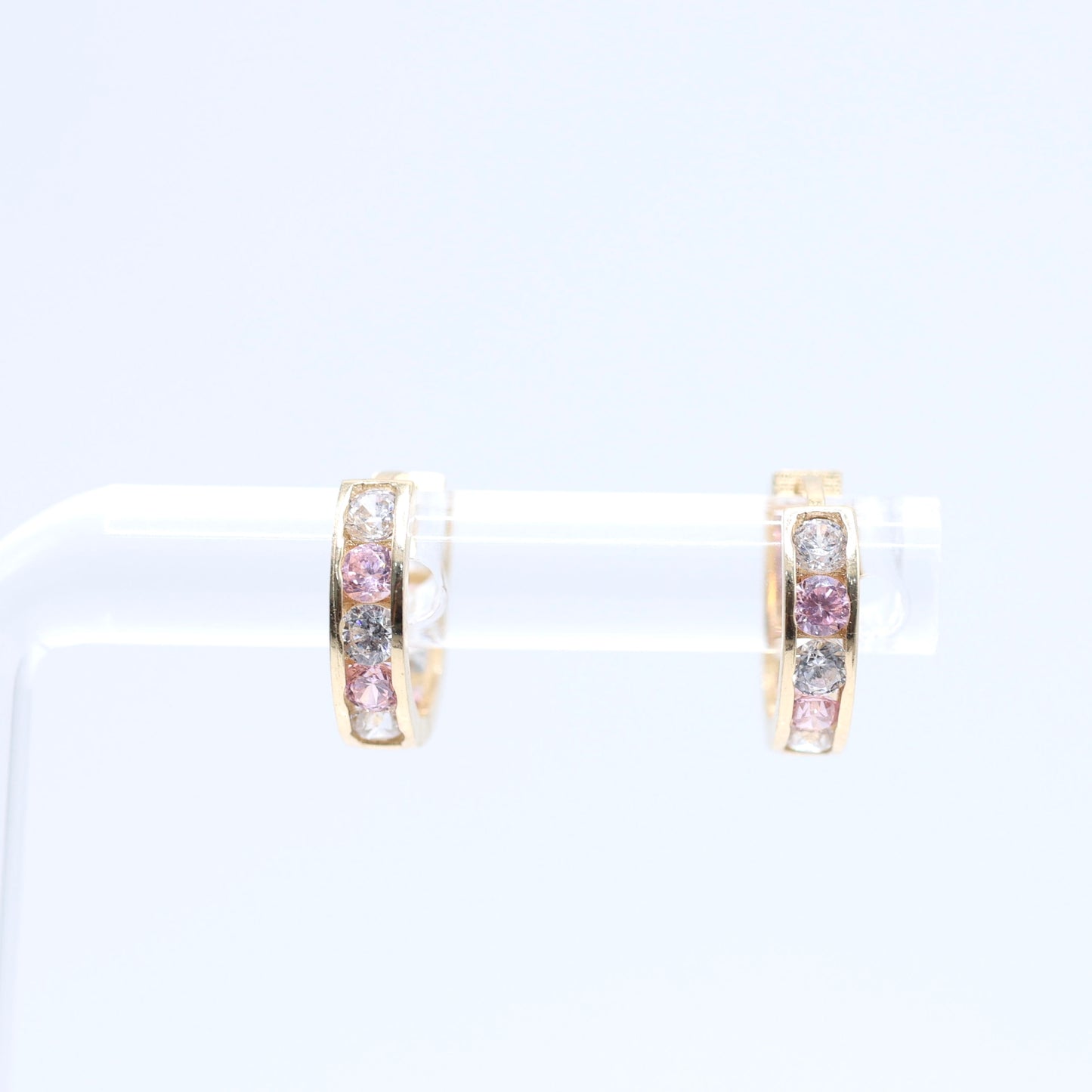 14KT GOLD PINK AND WHITE HUGGIE HOOPS
