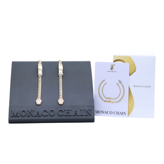 14KT GOLD MONACO CHAIN BABY ID PLAQUE BRACELET - 5MM SIZE 6 PINK PAVE LOCK CERTIFIED