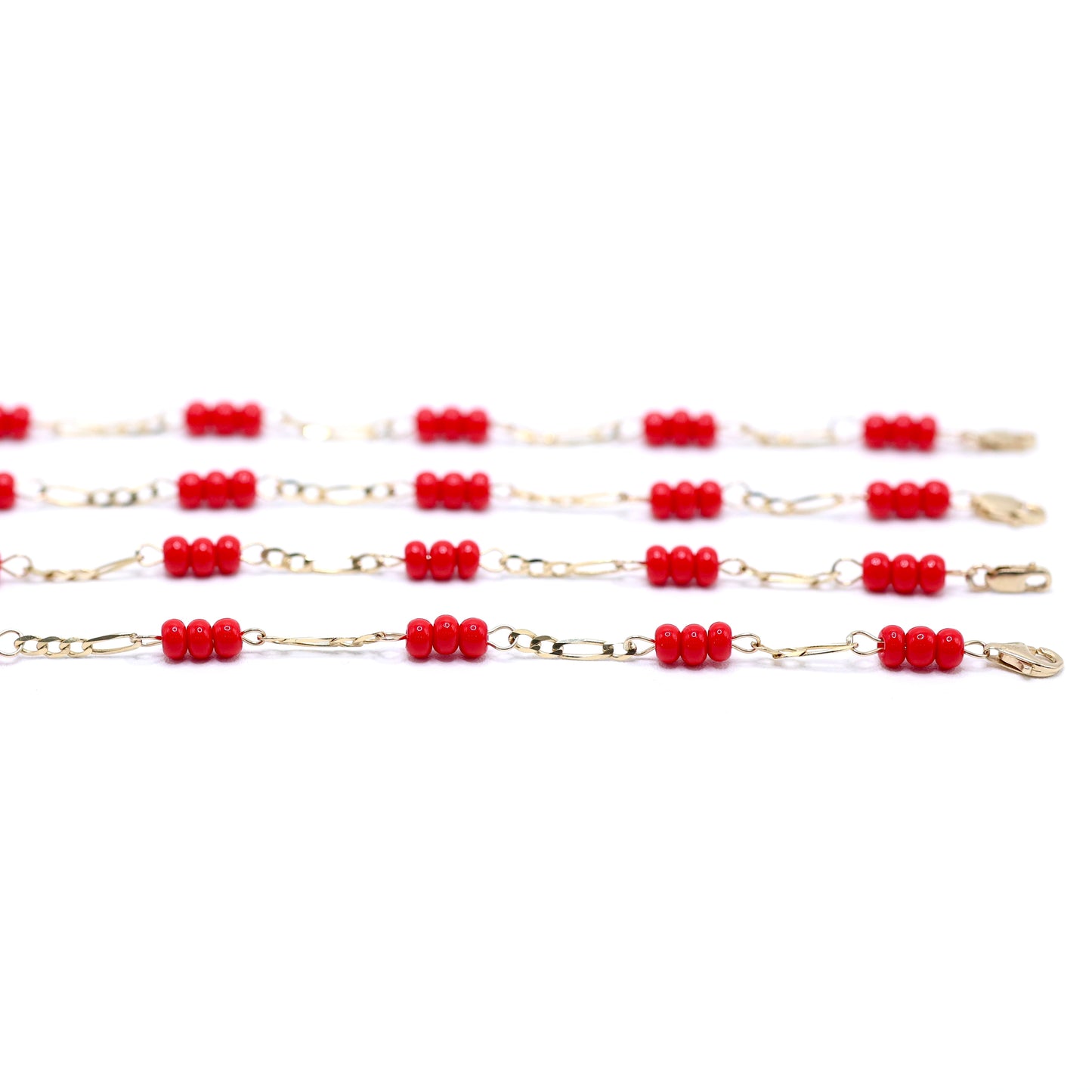 14KT GOLD BABY RED PROTECTION BRACELET - SIZE 6 FIGARO CHAIN
