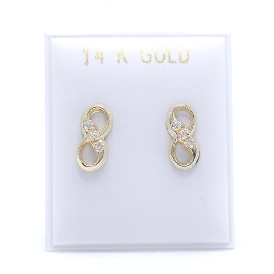 14KT GOLD INFINITY 3 STONE CZ STUD EARRINGS