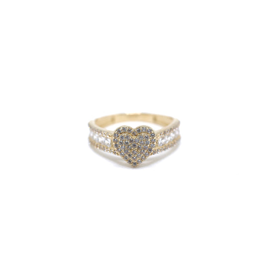 14KT GOLD DOUBLE HEART PAVE CZ RING - AVAILABLE IN 6-9