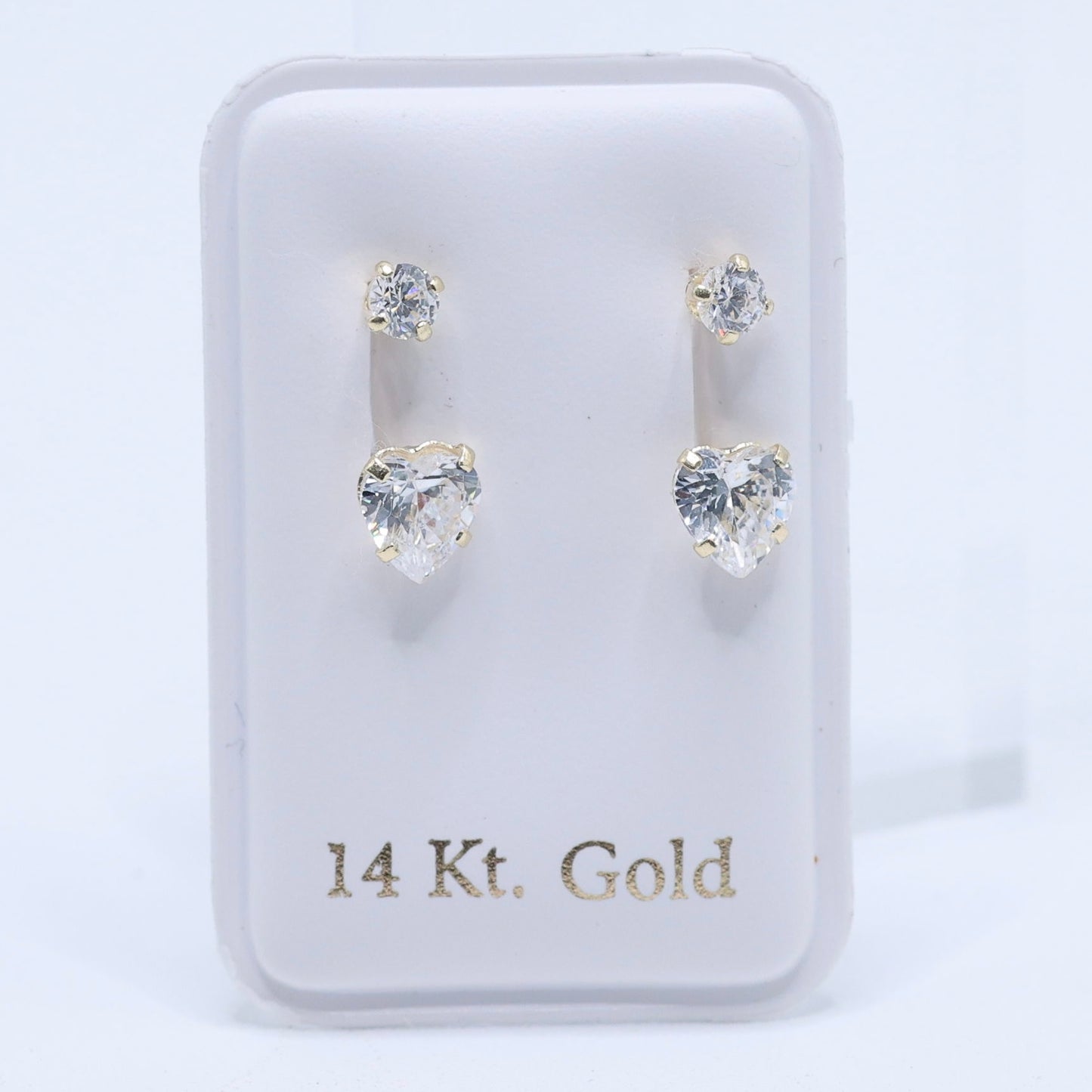14KT GOLD WHITE HEART TELEPHONE STYLE EARRINGS CUBIC ZIRCONIA