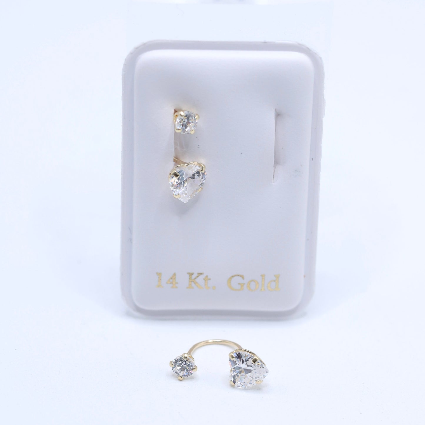14KT GOLD WHITE HEART TELEPHONE STYLE EARRINGS CUBIC ZIRCONIA