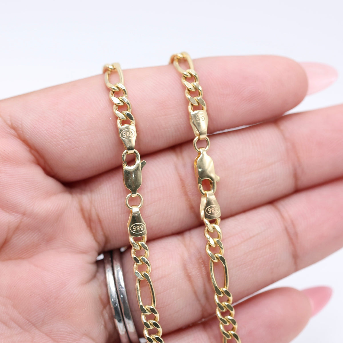 14KT GOLD FIGARO NECKLACE 4MM SEMISOLID SIZE 22"