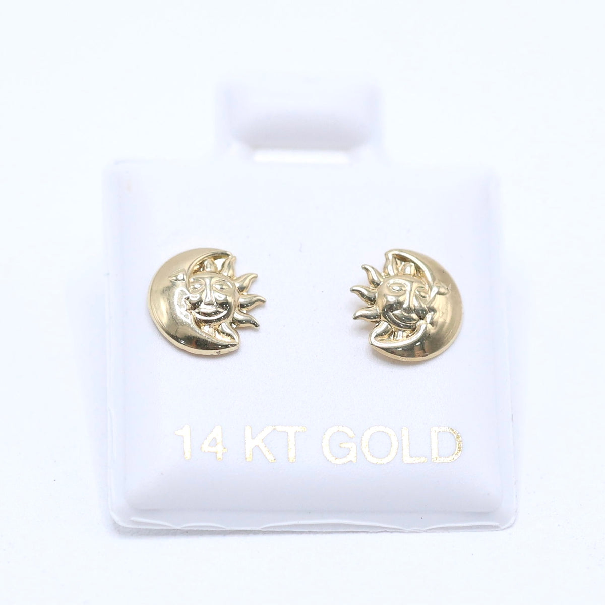 14KT GOLD SUN AND MOON FACES SCREW ON EARRINGS
