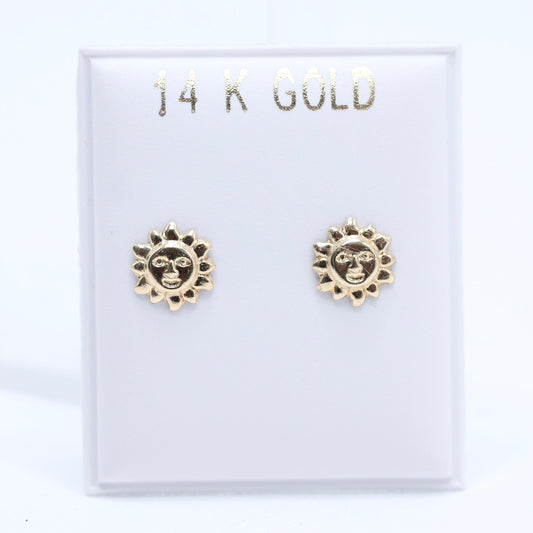 14KT GOLD SUN FACE SCREW ON EARRINGS