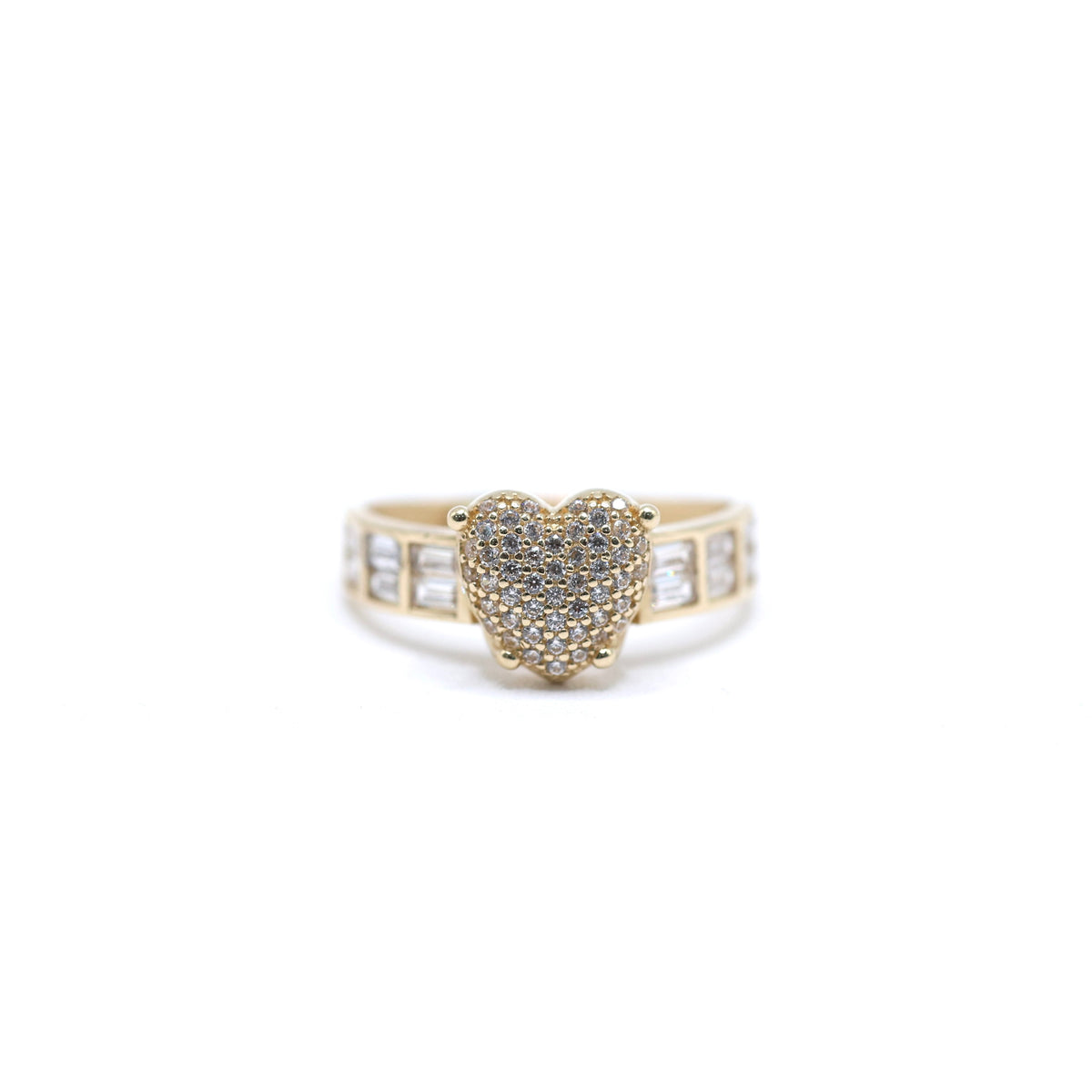 14KT GOLD PUFFY HEART BAGUETTE RING - CZ AVAILABLE IN 6-9