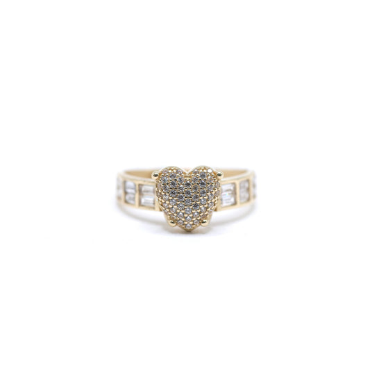 14KT GOLD PUFFY HEART BAGUETTE RING - CZ AVAILABLE IN 6-9
