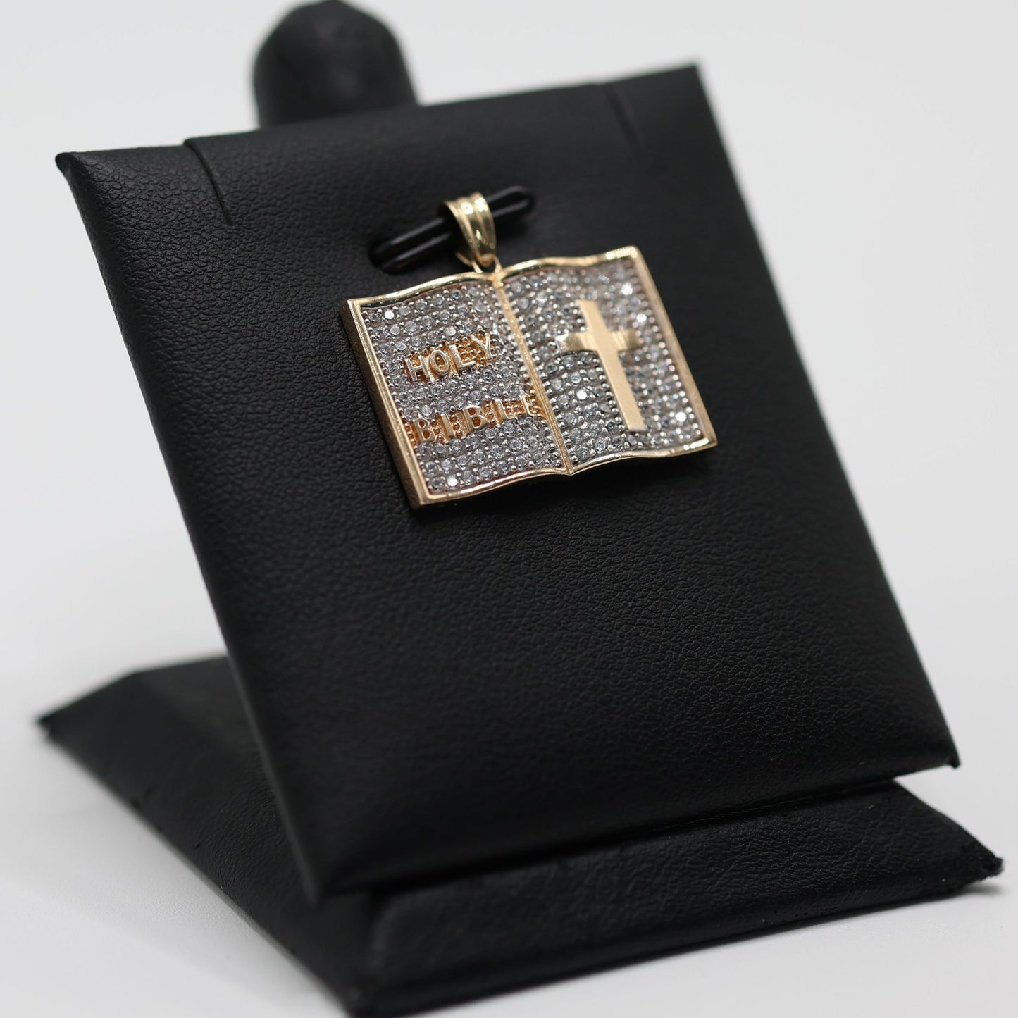 14KT GOLD HOLY BIBLE PENDANT WITH CROSS DESIGN - ICED OUT CUBIC ZIRCONIA