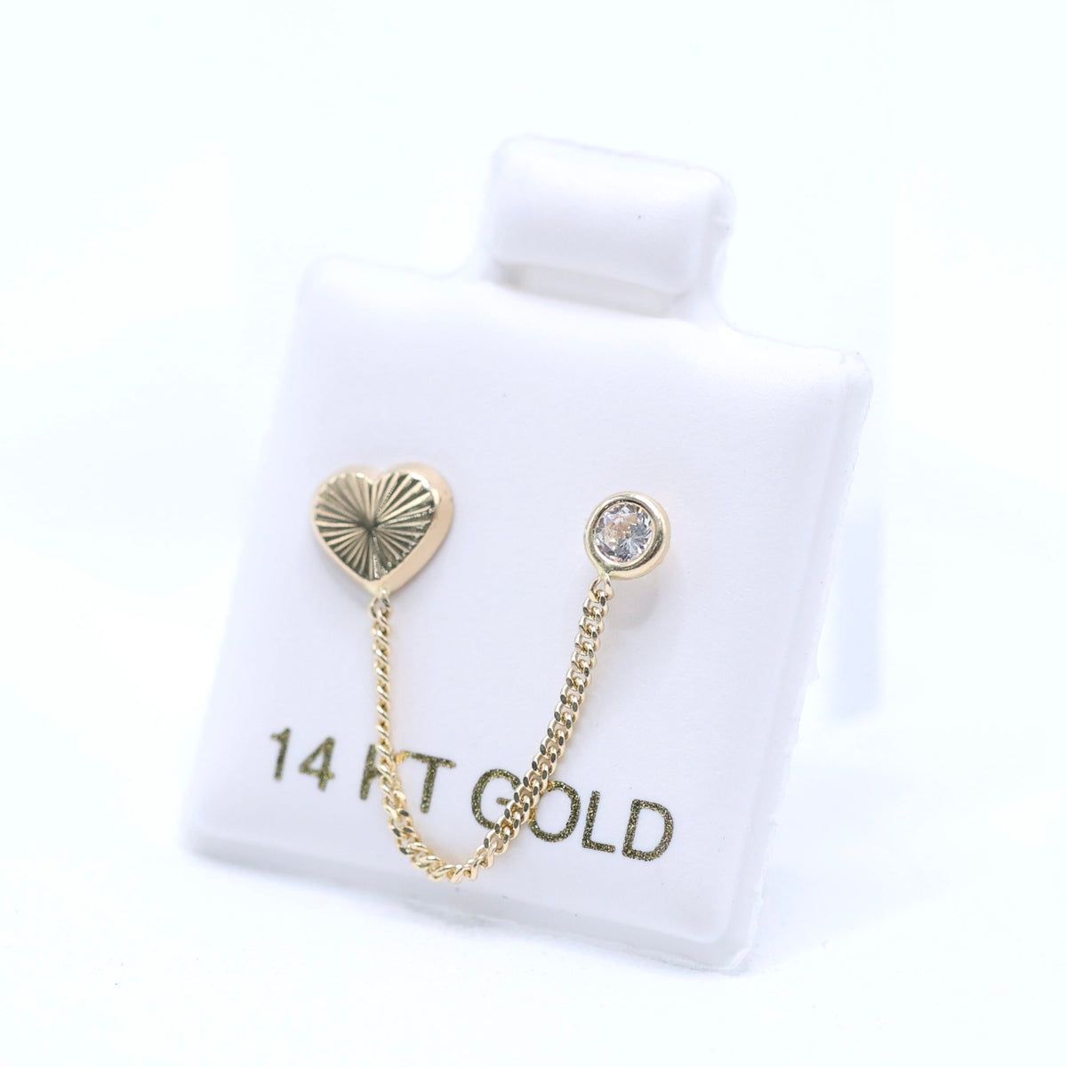 14KT GOLD SINGLE HEART CHAIN EARRING - FOR DOUBLE EAR PIERCING