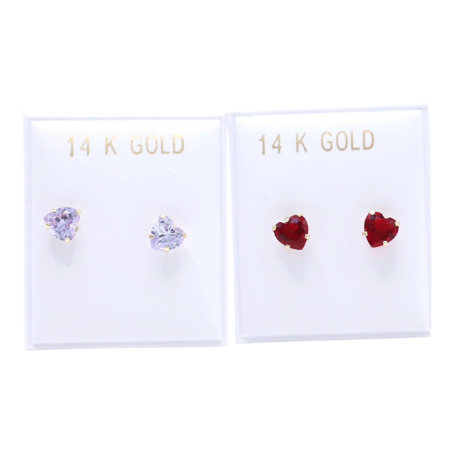 14KT GOLD CUBIC ZIRCONIA HEART EARRINGS - LAVENDER OR RED