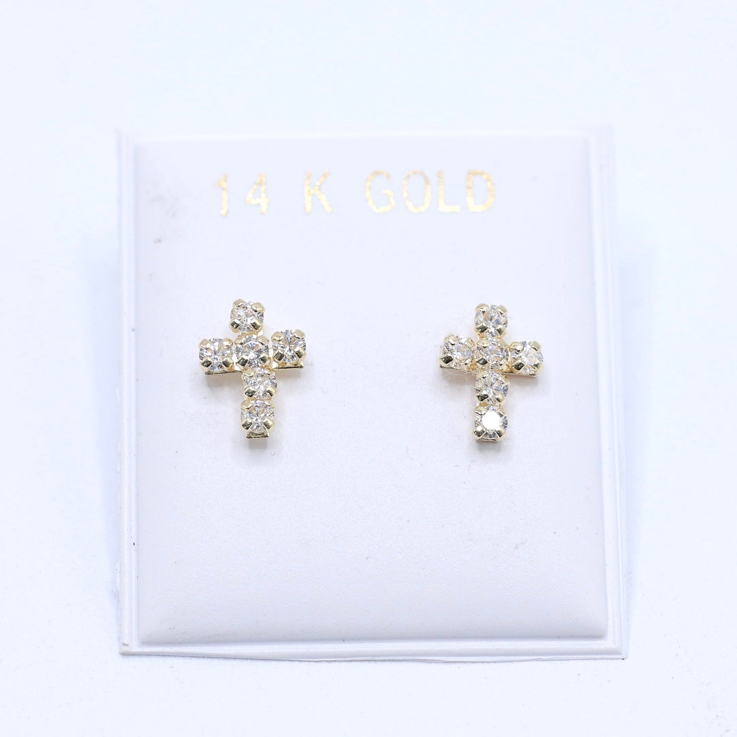 14KT GOLD CUBIC ZIRCONIA CROSS SCREW ON EARRINGS