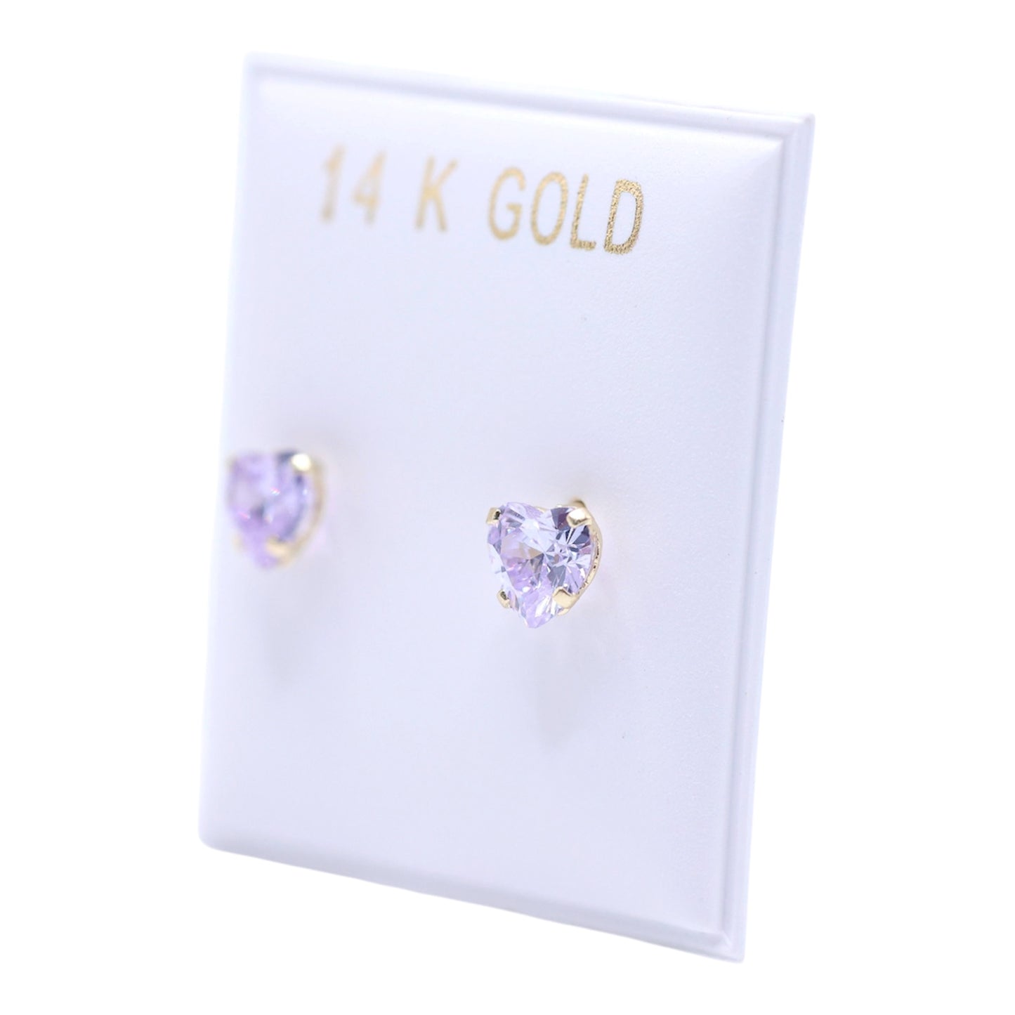 14KT GOLD CUBIC ZIRCONIA HEART EARRINGS - LAVENDER OR RED