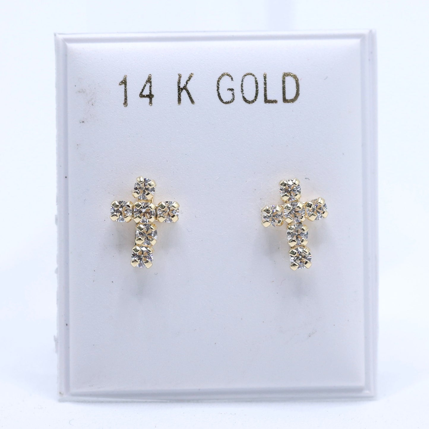 14KT GOLD CUBIC ZIRCONIA CROSS SCREW ON EARRINGS