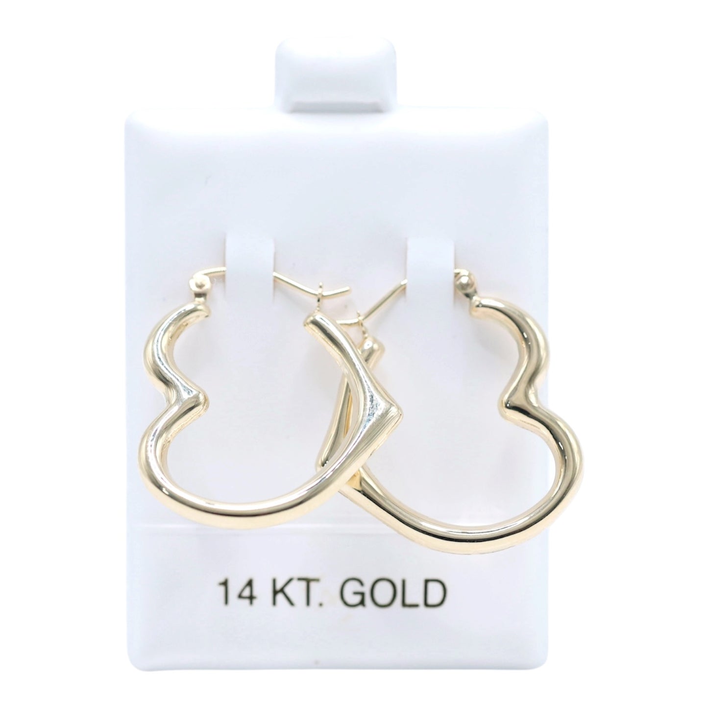 14KT GOLD OPEN HEART HOOPS PUFFY SEMISOLID - AVAILABLE IN 3 SIZES