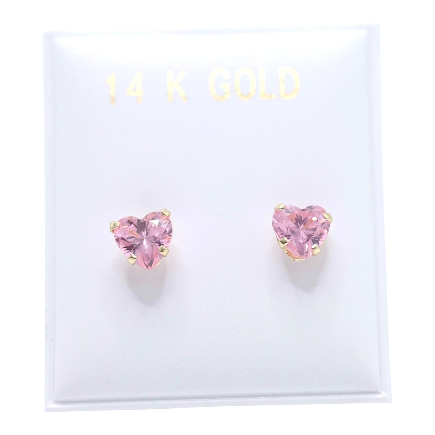 14KT GOLD CUBIC ZIRCONIA HEART STUD EARRINGS WHITE, PINK OR FUSHIA