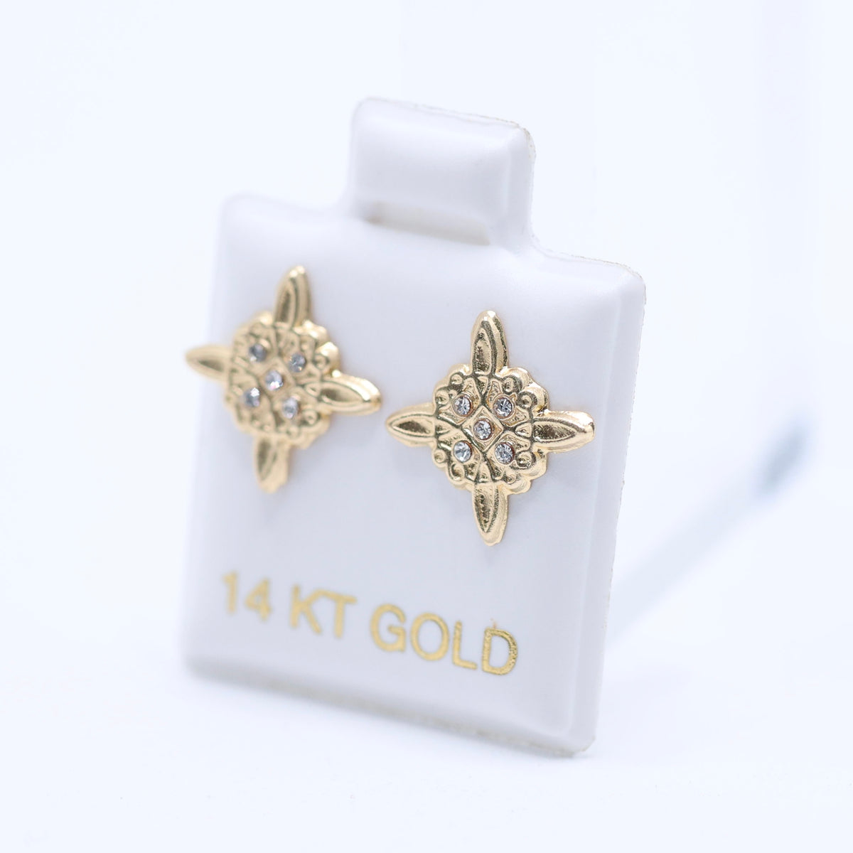 14KT GOLD CROSS STYLE EARRING WITH CZ STONES SCREW ON BALL