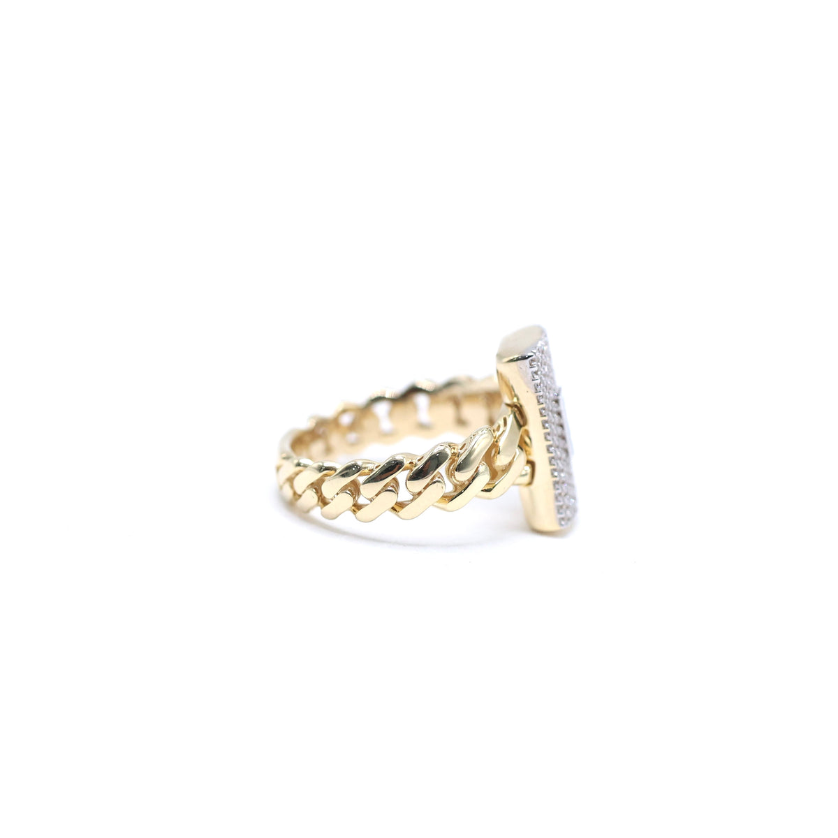 14KT GOLD MONACO CHAIN CLASSIC RING CERTIFIED - PAVE STYLE