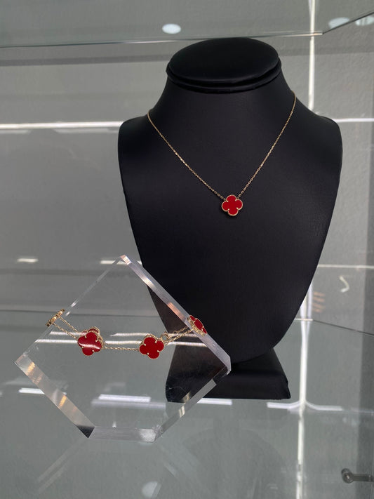 14KT GOLD RED FLOWERS SET