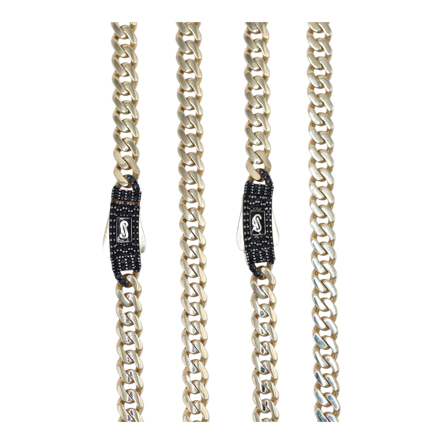 14KT GOLD MONACO CHAIN BLACK EDITION 5MM NECKLACE - CERTIFIED PAVE STONE