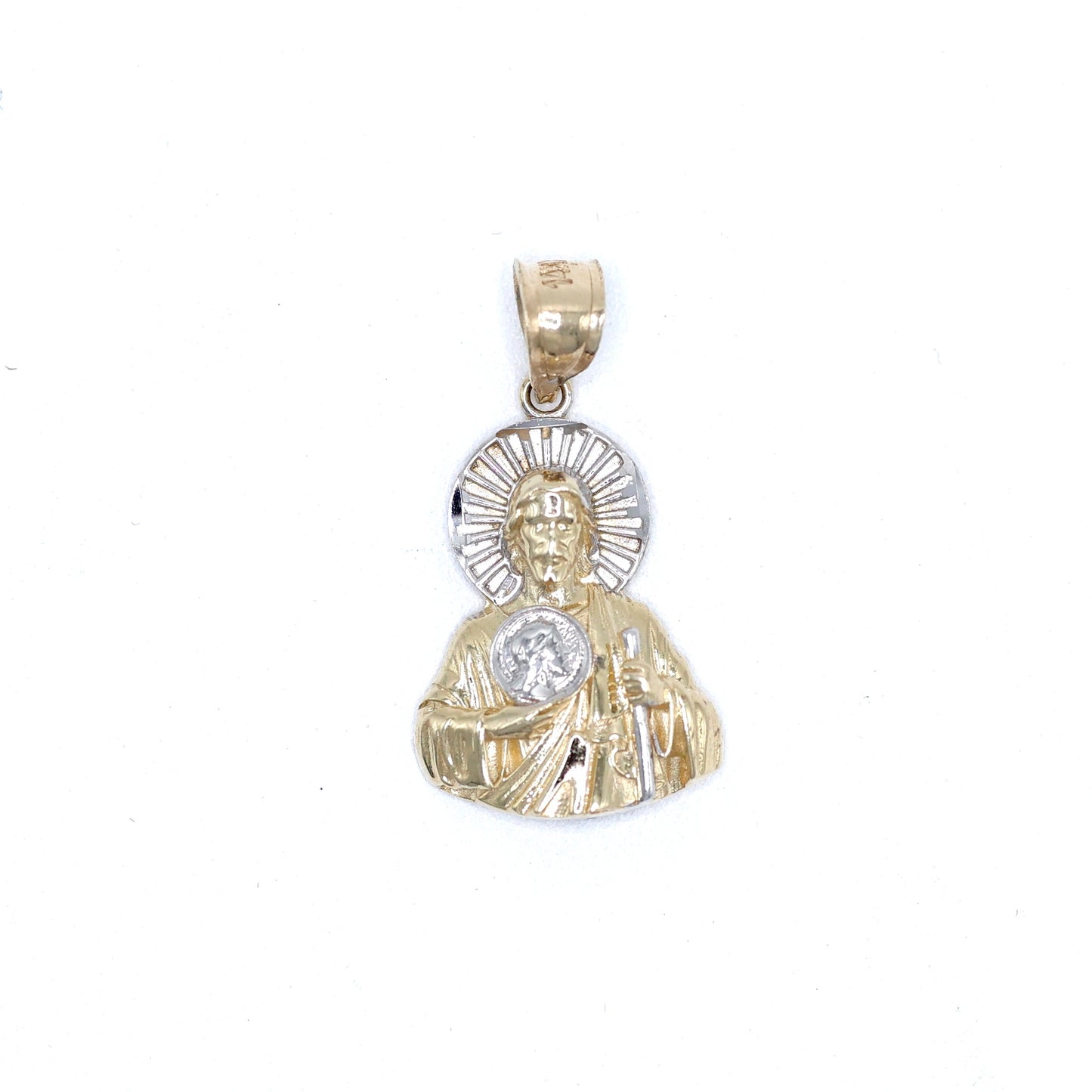 14KT GOLD 2 TONE SAN JUDAS HALF BODY PENDANT - SOLID