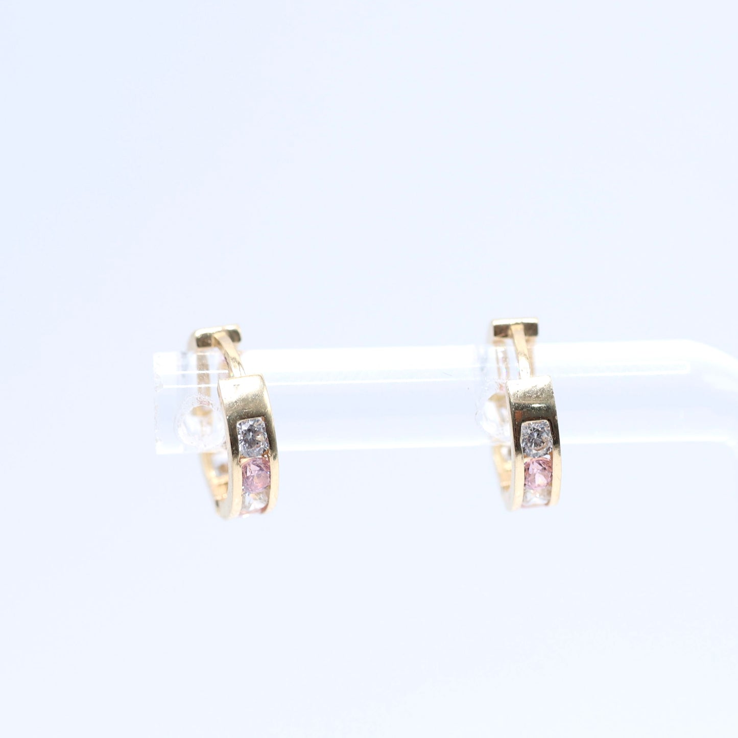 14KT GOLD PINK AND WHITE HUGGIE HOOPS