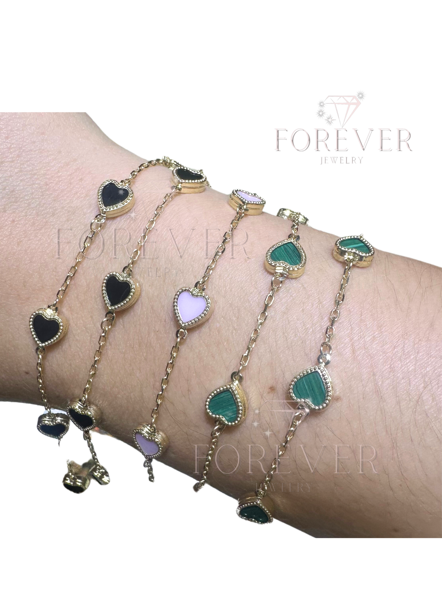 14K GOLD GREEN HEART BRACELET