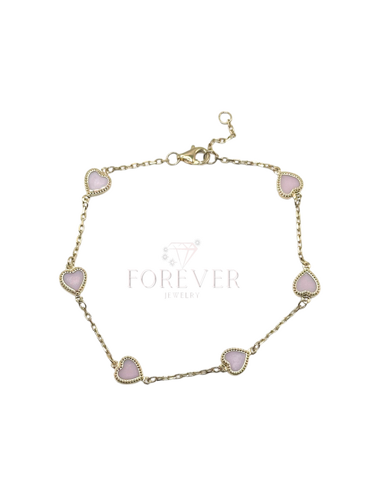 14K GOLD PINK HEART BRACELET