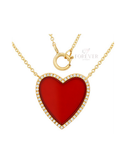 14KT DIAMOND CARNELIAN HEART PENDANT