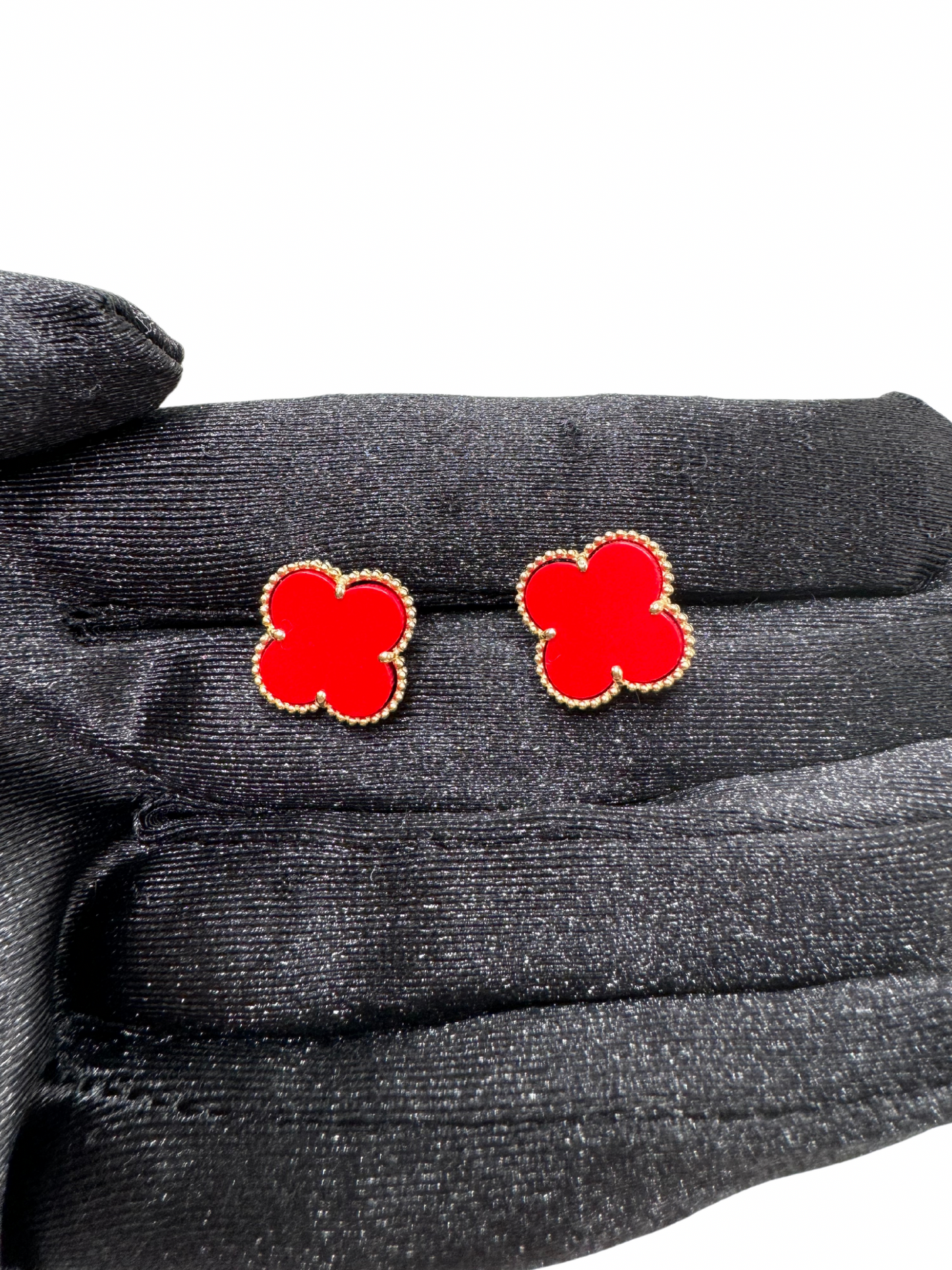 14K GOLD RED FLOWER EARRINGS