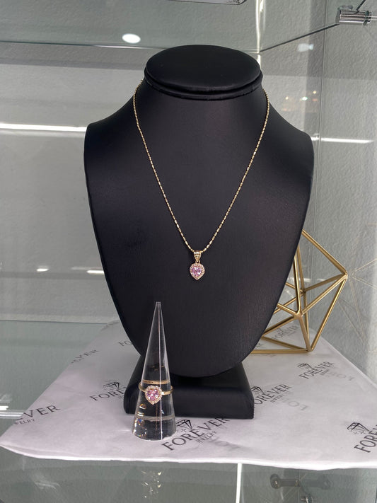 14KT GOLD PINK HEART SET