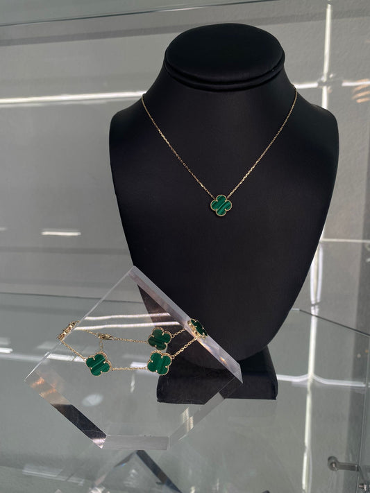 14KT GOLD GREEN FLOWER SET