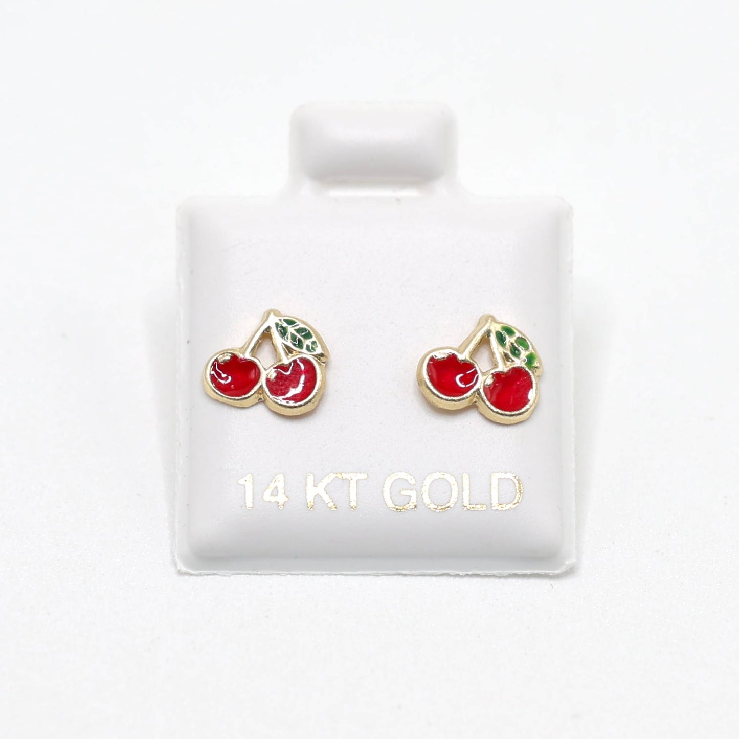 14KT GOLD CHERRY DUO STUD EARRINGS - BALL BACK